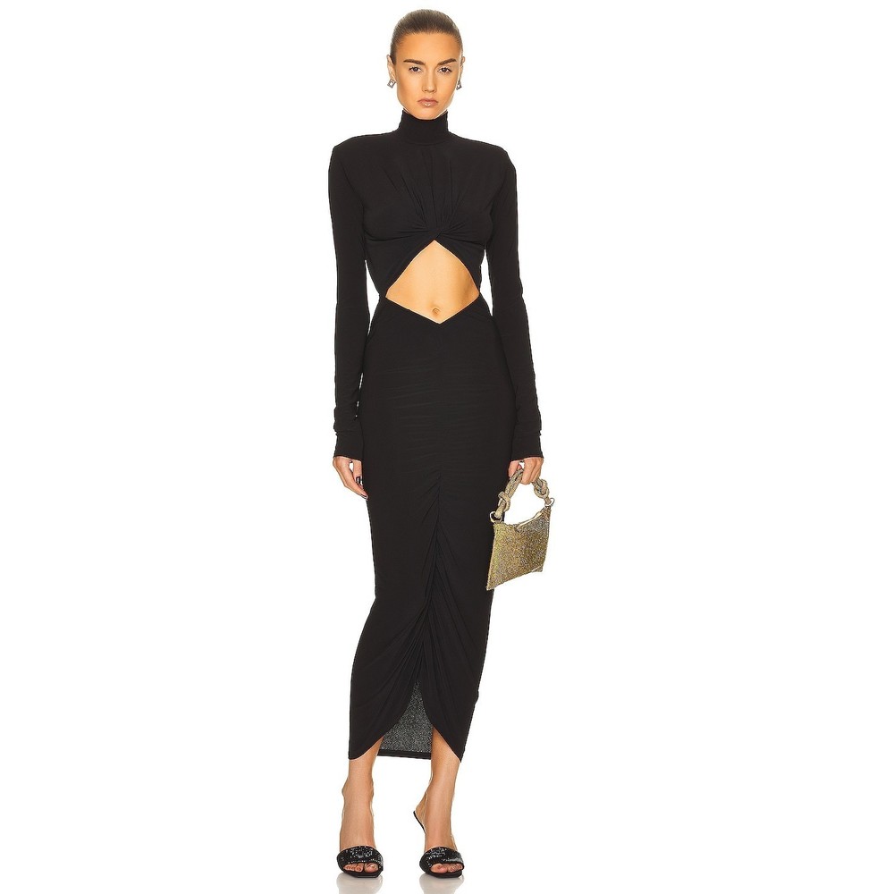 New NWOT The Andamane Kim Turtleneck Cut Out Midi Dress in Black Size 38
